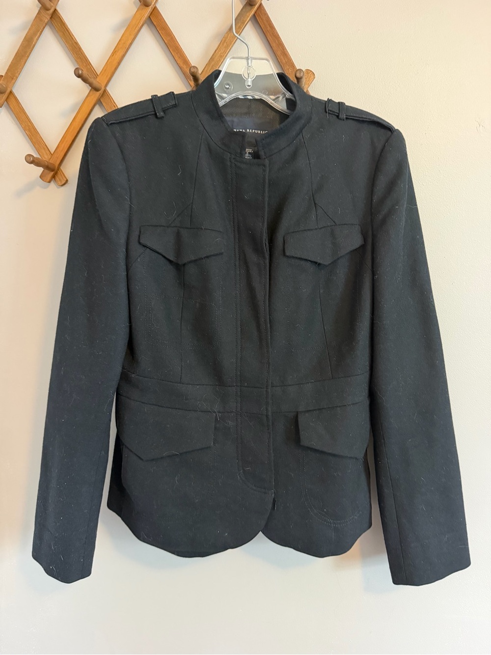 Banana Republic Black Wool Blend Flannel Military Jacket 6